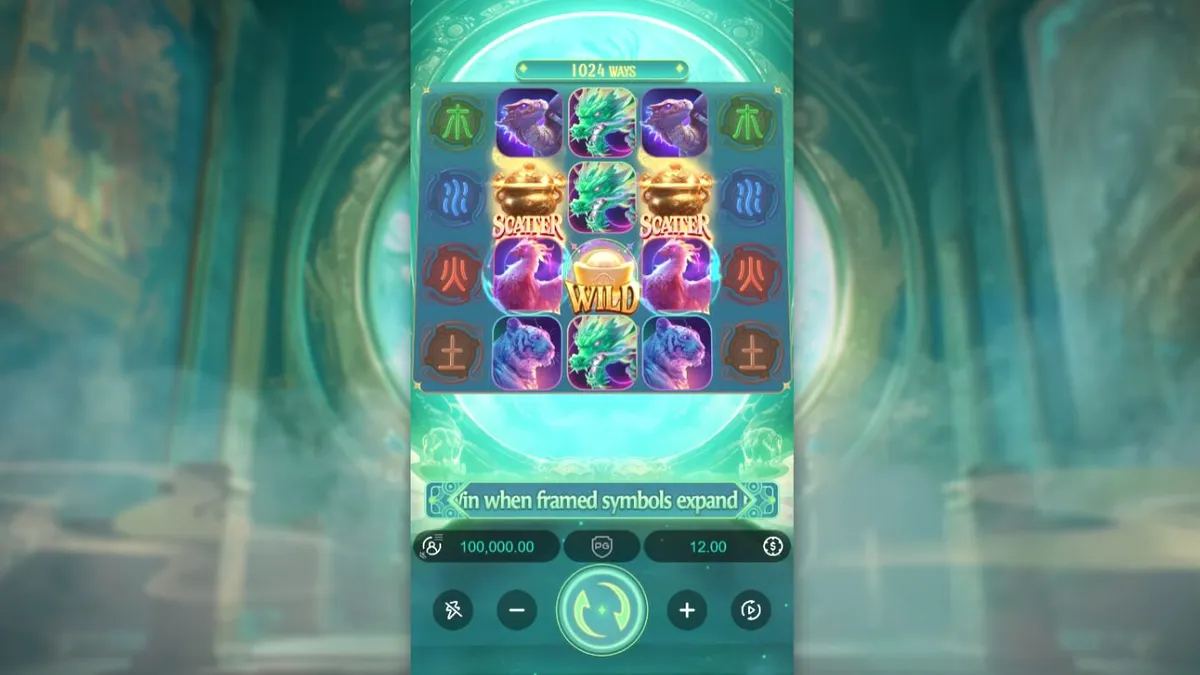 Tampilan visual slot Mythical Guardians dengan tema mitologi Tiongkok